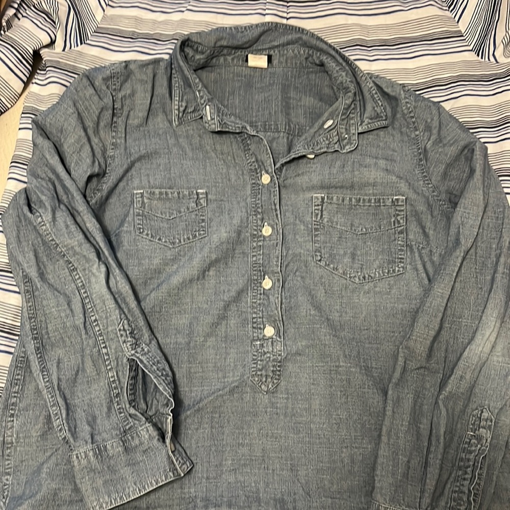 Jcrew Half Button Down Chambray Shirt - Picture 1 of 3